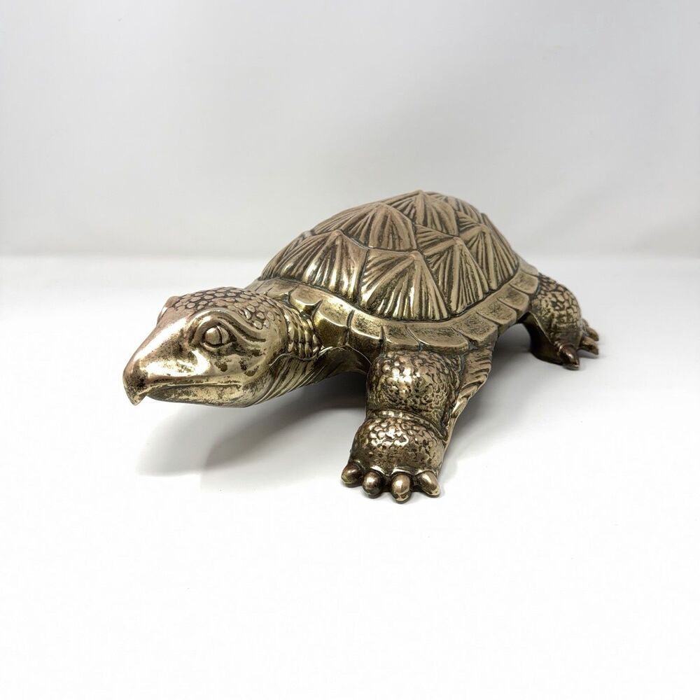 Brass Alligator Snapping Turtle Sculpture 18 Inch Hollow Cast Stamped 4889 Large